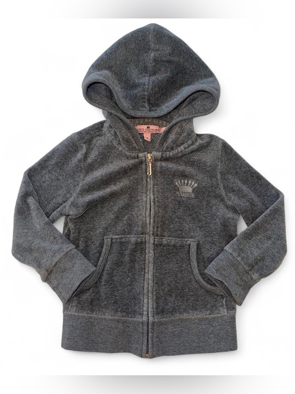 Juicy Couture Girls' Dark Gray Hooded Zip Sweatshirt - 3T